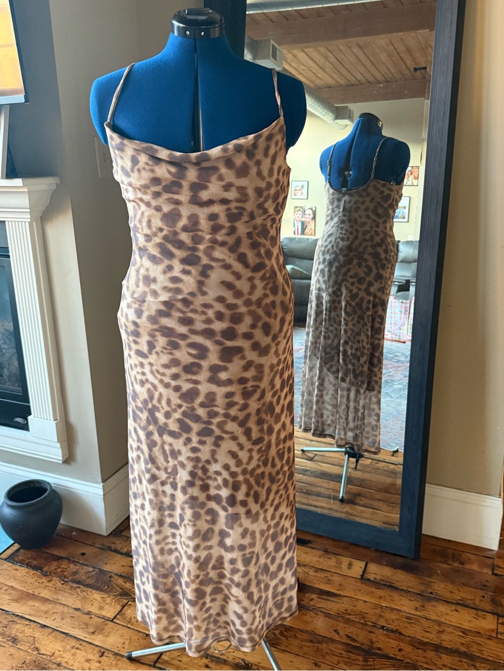 BOHO VIBES ✨ Rachel Zoe Leopard Print Cowl Neck Slip Maxi Dress – Size S